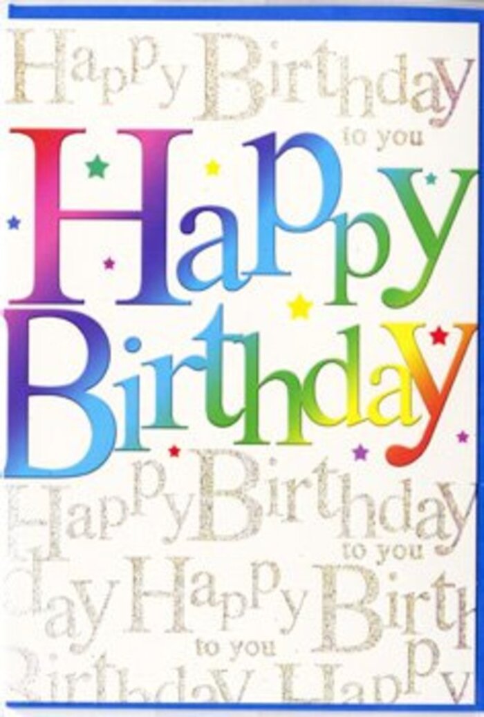 In this image, a vibrant birthday card rests against a neutral backdrop, allowing its colours to burst forward much like the bright murals you see around Tottenham. At the heart of the card, the greeting Happy Birthday stretches proudly across the front in generously sized, rounded letters. Each letter melts into the next through a smooth gradient of hues-starting with rich berry reds, passing through sunset oranges, warm yellows, fresh grassy greens, and ocean blues, before finally settling into deeper indigos and purples. The effect is reminiscent of a rainbow arched over the skyline near Tottenham Hale, full of optimism and light. The colouring is not flat; there is a soft blending that suggests airbrushed or brushed-ink texture, giving the words a sense of movement and life. Behind this bold headline, a delicate curtain of repeating cursive text in pale, metallic gold spells out Happy Birthday to you in an endless refrain. The script looks like it has been carefully hand-written with a fine pen, each loop and curl catching the light in a way that suggests subtle glitter or foil, similar to the way evening sun glints on the Lea River. This golden pattern covers the entire background but remains faint enough that the main message clearly stands in front, almost as if floating above it. Small dashes and specks of bright colour-tiny dots and star-like shapes-are scattered around, suggesting confetti drifting through the air after a birthday toast at a local hall near West Green Road. The overall mood is one of exuberant joy softened by thoughtful detail, the sort of card that conveys not just a casual wish, but a warm, heartfelt celebration within the Tottenham community.