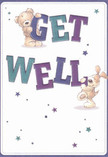 This get well card bursts with cheerful optimism familiar to anyone who's walked Tottenham's lively markets or received a carefully curated bouquet from a local florist. The star of the illustration is a loving teddy bear, sweetly balancing atop playful, rounded letters that spell 'Get,' while a puppy with expressive floppy ears joyfully supports the word 'Well.' Their exuberant energy is matched by the bold indigo and teal hues of the text, which stand out brilliantly against a creamy soft background-the palette reminiscent of the calming blues and purples often found in seasonal floral displays here in Tottenham. Scattered stars, shaded from pale violet to deep sapphire, dance across the scene, evoking both the twinkling evening sky over Bruce Grove and the sense of hope a fresh flower delivery can bring. The hand-drawn fur of the bear and pup is so inviting, you can almost feel the softness and warmth: tangible comfort on a difficult day. Altogether, this card channels positivity and kindness, echoing the service of Tottenham florists delivering a burst of encouragement and heartfelt support to friends or family on the mend. It's an illustrated embrace, carrying both heartfelt care and the promise of brighter days ahead.