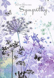 The design of this sympathy card unfolds like a soft, visual sigh, reminiscent of the gentle calm settling over Tottenham's quieter streets after rain. Airy silhouettes of wildflowers, with their characteristic umbel-shaped heads, reach upward in graceful arcs, painted in cool shades of lavender, violet-blue, and muted silver-green. Each stem is fine and slightly wavering, as though caught in the lightest breeze, and the delicate clusters of tiny florets at their tips fade into near-transparency, suggesting fragility and quiet strength all at once. In the space between the blooms, a few butterflies linger, their wings rendered in the faintest washes of colour, almost ghostlike yet reassuring-emblems of transformation and tender companionship during times of grief. The background is a soothing blend of watercolour purples and misty greens, layered in soft gradients that blur like distant foliage seen through morning mist over Tottenham's green pockets. There are no sharp lines, only flowing transitions and gentle overlaps that create a feeling of depth without any heaviness. As someone who works daily with sympathy flowers here, I recognise how this imagery mirrors the comfort of a thoughtfully arranged condolence bouquet: respectful, modest, and profoundly sincere. The overall atmosphere of the card is meditative and reflective, an invitation to pause, breathe, and remember. It would sit quietly beside a funeral tribute or a simple vase of seasonal blooms, extending a message of heartfelt sympathy and enduring care through nature's own gentle language.
